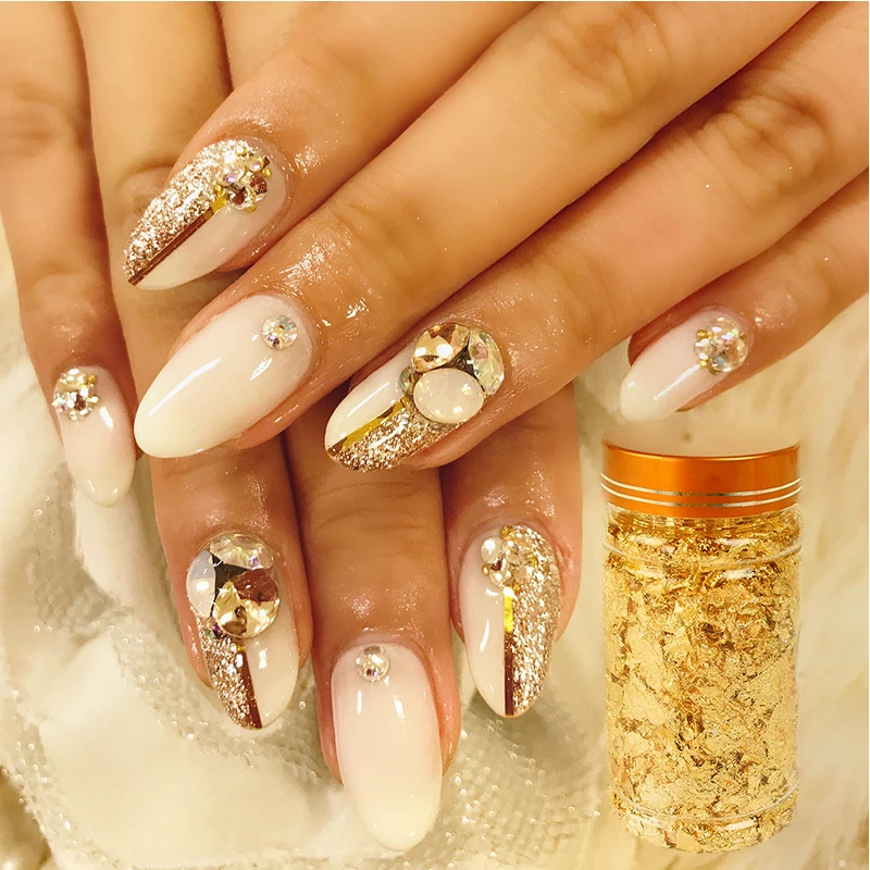 3g Decorative Gold Leaf Flakes Foil Leaf Imitation Sequins Glitters Craft Sheets Bulk Foil Paper for Gilding DIY Nail Art Decor