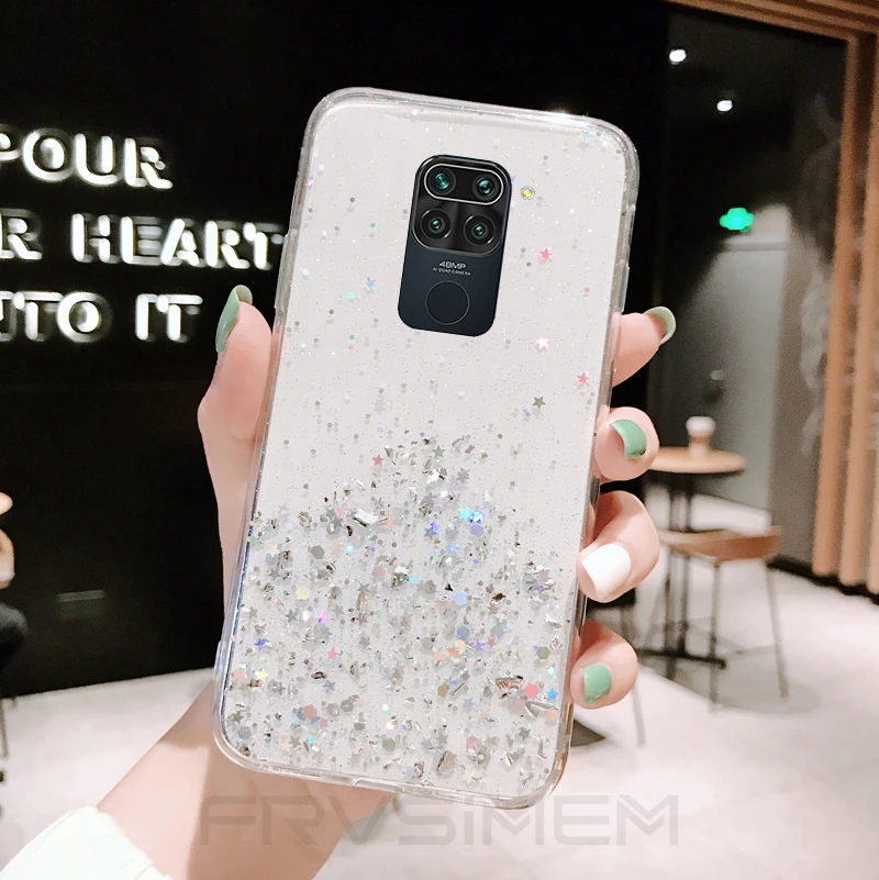 Redmi 9 9A 9C NFC Note 9S 9 Pro Max Silver Foil Bling Glitter Star Clear Case Cover For POCO X3 Redmi 8 8A Note 8T 8 Pro Note9