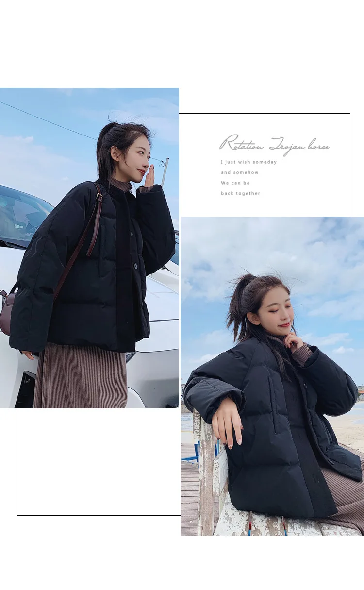 Autumn And Winter New Style Joint Long-sleeved White down Coat Women's Short Students BF Harajuku Wind Cotton-padded Clothe