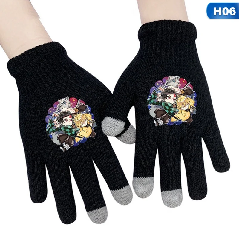 Yaiba Demon Slayer Nezuko Tanjirou, вязаные перчатки, хлопковые теплые перчатки на весь палец, рукавица на запястье, аксессуары для косплея, подарок на зиму
