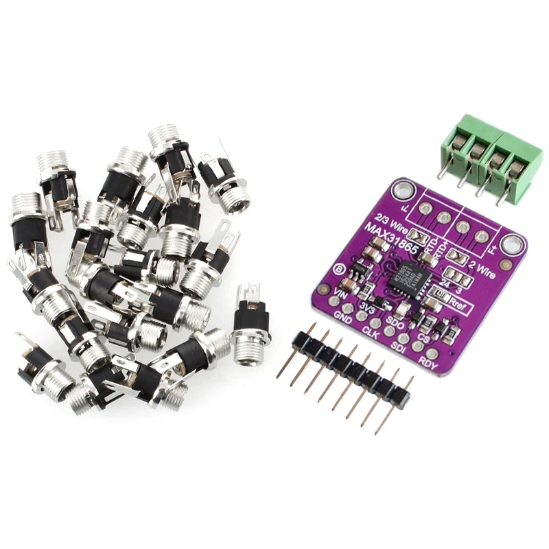 

20 Pcs Connector DC Panel with Jack Socket & 1 Pcs 31865 Max31865 Rtd Platinum Resistance Temperature Detector Module