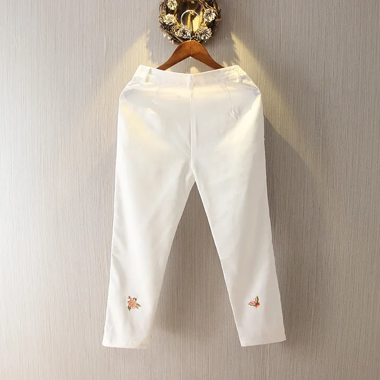 Китайский стиль традиционные восточные брюки hanfu tangsuit женские qipao Капри атласные винтажные Вышитые Ретро женские