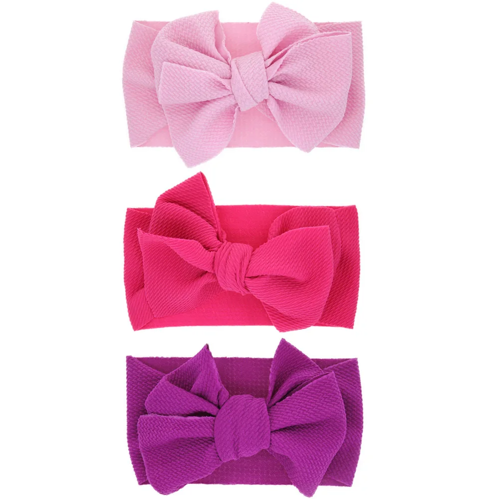 HotPink Pink Purple 3 упаковки; эластичный цельный тюрбан для маленьких девочек; повязка на голову с бантом - Цвет: HotPink Pink Purple