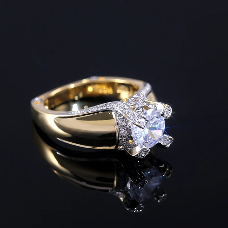 Изысканное кольцо Huitan Creatice, классическое кольцо с кубическим цирконием, золотого цвета, женские обручальные кольца, браслет с размером 6-10