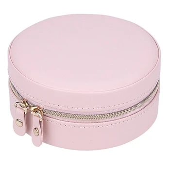 

Portable Round Jewelry Box Travel Zipper Pu Leather Jewellery Packaging Display Organizer Gift Box Earring Storage Carrying Case