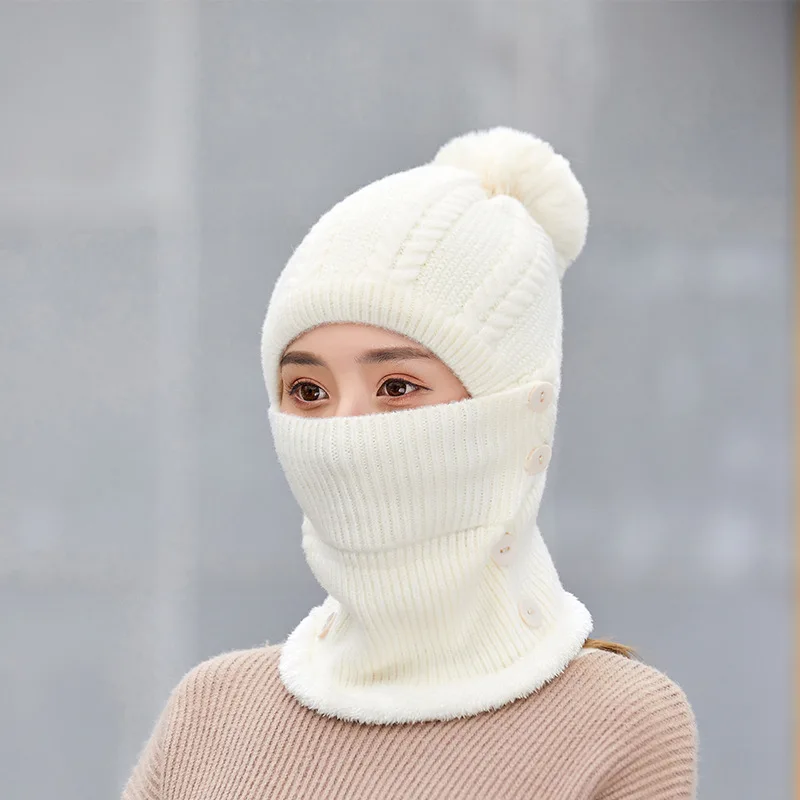 K251 Winter Hat Women's hat One-Piece Warm Hat Knitted Bib Bubble Hat Thick Wool Hat Cold Hat Hat With Earmuffs Baotou Cap 2