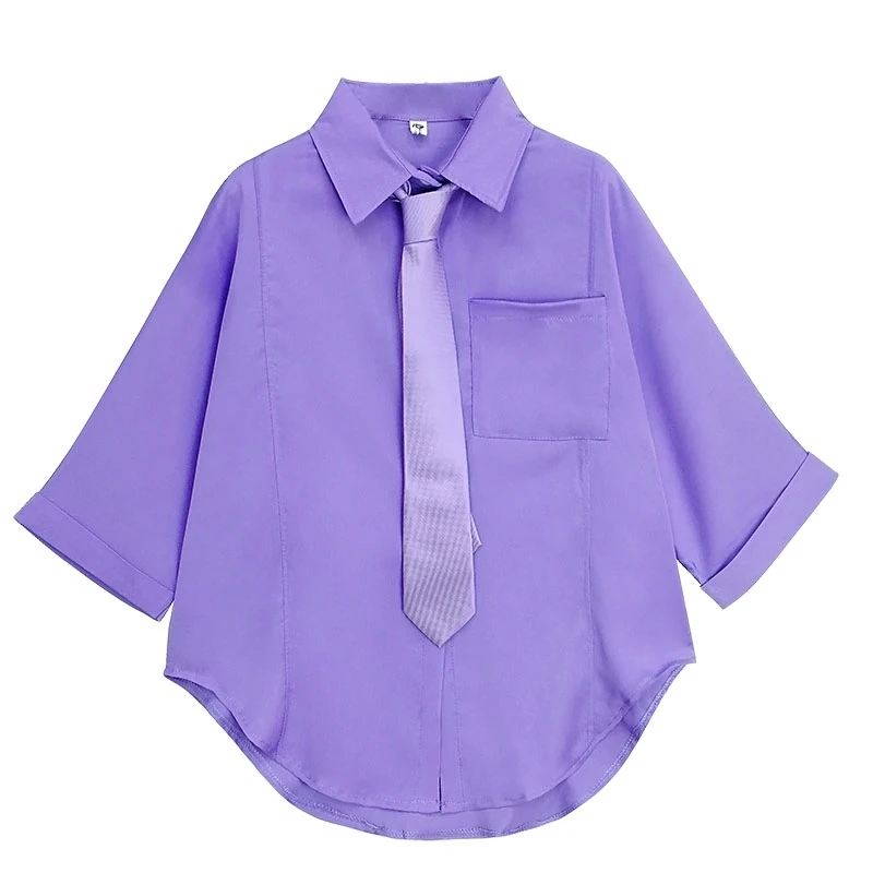 Летняя корейская модная женская фиолетовая блузка Harajuku с рукавами «летучая мышь», школьная рубашка для девочек с галстуком-бабочкой, женские топы, японская одежда - Цвет: Лаванда