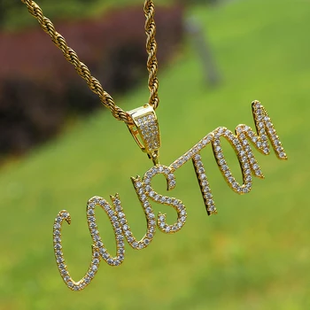 

Hip Hop Custom Name Cursive Writing Initial Letters Cubic Zircon CZ AAA+ Pendants & Necklaces For Men Customized Jewelry