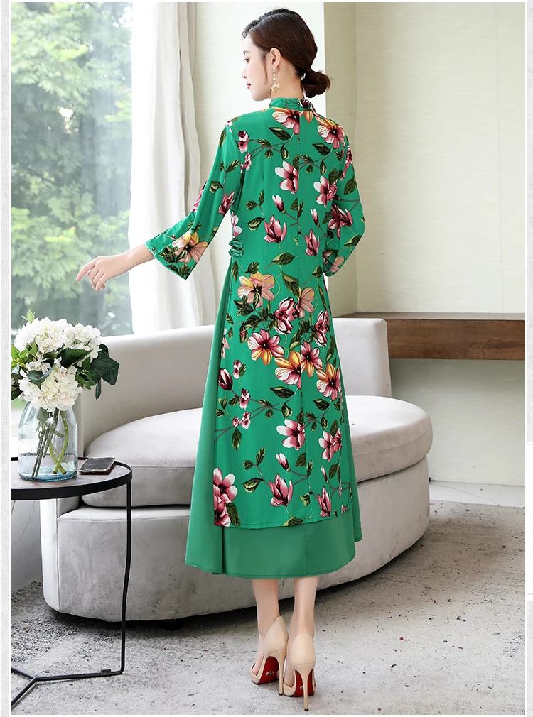 Осенний Элегантный Ретро Cheongsam модифицированный вариант платье Китайский ветер печатных