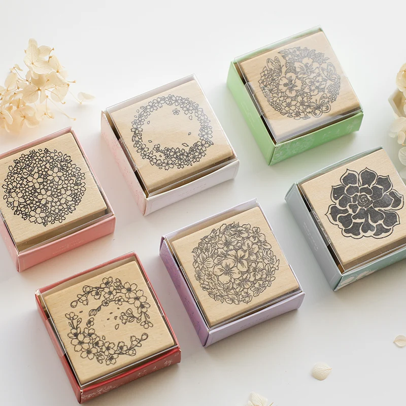 Vintage Wreath Flower Plant Decoration Stamp Wooden Rubber Stamps for Scrapbooking Stationery DIY Craft Standard Stamp