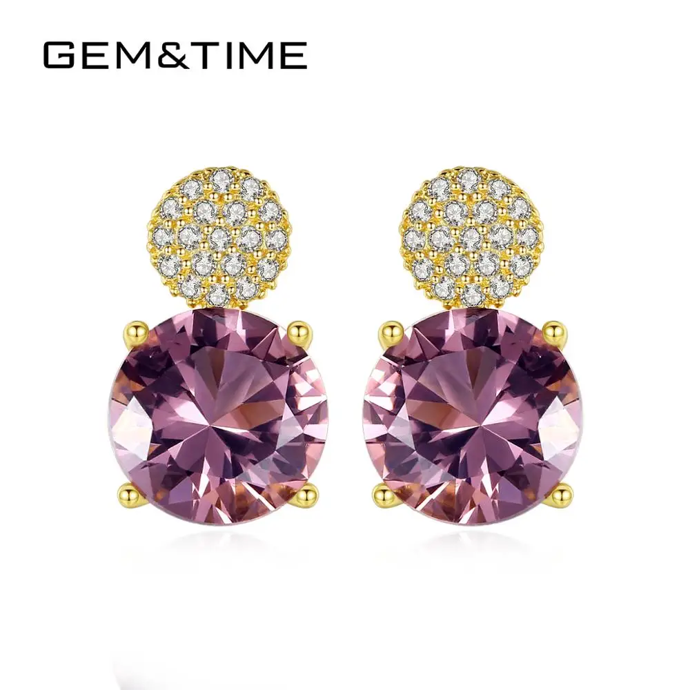 Gem& Time Created Фиолетовый Топаз, круглые серьги-гвоздики, Стерлинговое Серебро 925 пробы, очаровательные серьги для помолвки, хорошее ювелирное изделие, подарок SE041