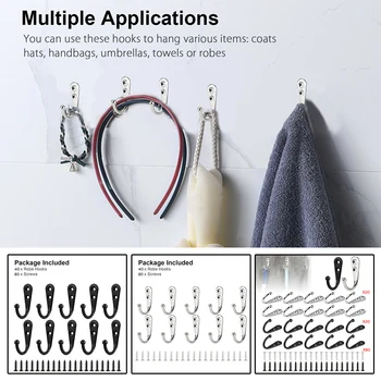 

40Pcs Door Wall Mounted Hook Single Robe Coat Holder Key Hanger With Screws For Hanging Towels Kitchen Gadgets Keys