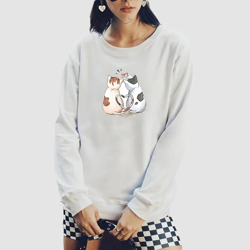 

Cute Cartoon Cat Print Women Hoodeis Autumn Long Sleeve Hooded Plus Size Sweatshirt Fashion Female O-Neck Loose Pullover Tops
