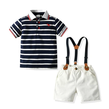 

Boy Baby Summer Clothes Fashion Summer Kids Clothes Short Sleeve T Shirt+Straps Shorts Children Sets Boy Two Piece Set Overalls