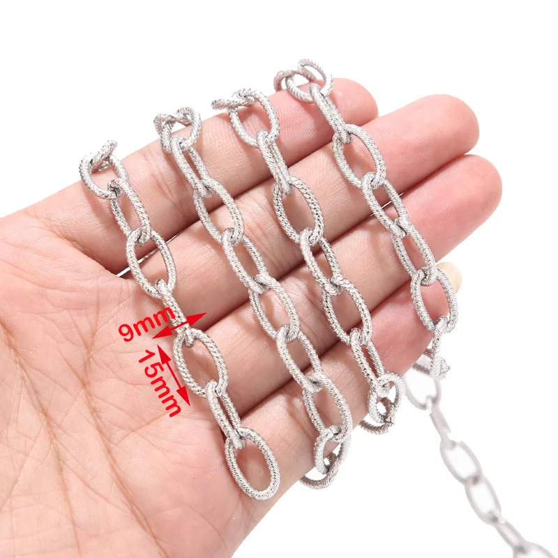 Shiny Steel 9x15mm Тяжелая круглая цепочка из нержавеющей стали 1 метр, 5x19 мм, тусклые Серебристые текстурированные массивные цепи для панк-рок, для изготовления ювелирных изделий - Цвет: Shiny Steel 9x15mm