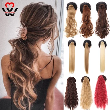 

MANWEI 24 inch Silky Straight Synthetic Clip Ponytail Hairpieces for Women Hair Extension High Temperature Flase Hair