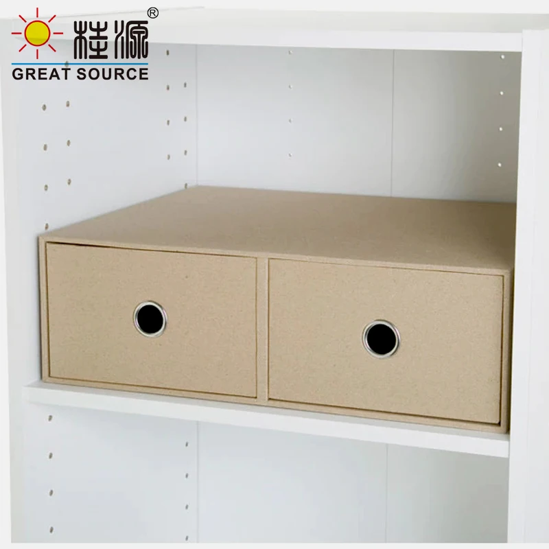 MQ2 Drawers Cabinet Cardboard Office Desk Top Organizer Home Storage One Layer Cabinet Beige Faux Linen Wood Paper(2PCS)