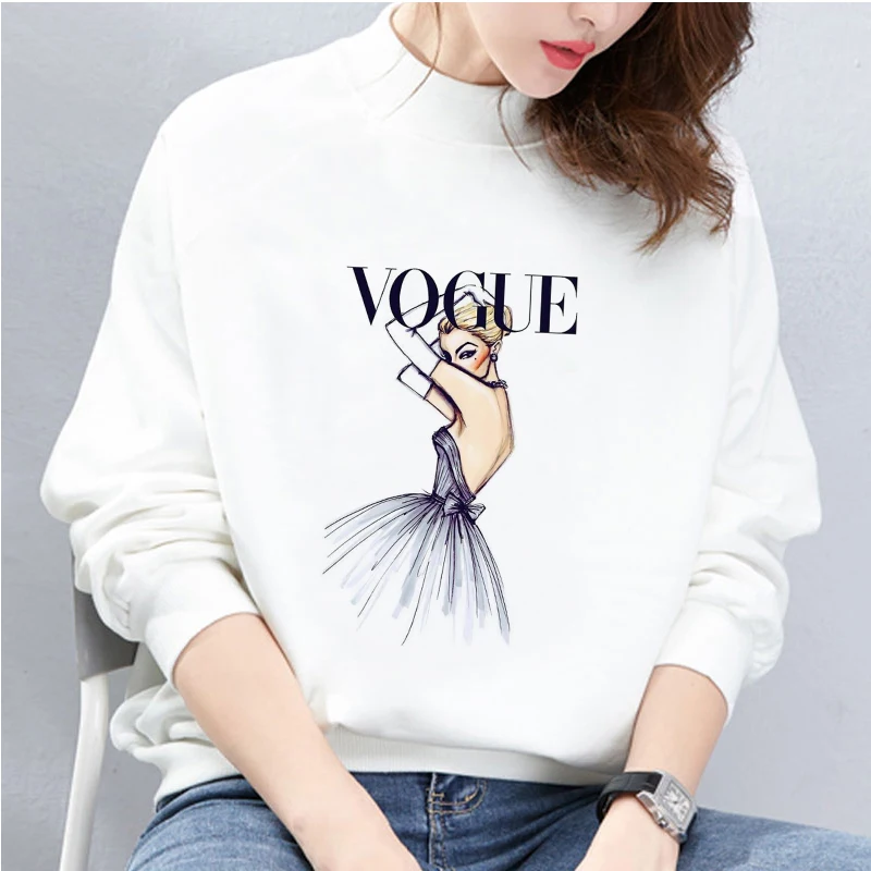 Модный эстетический VOGUE женский с принтом длинным рукавом винтажные худи пуловер