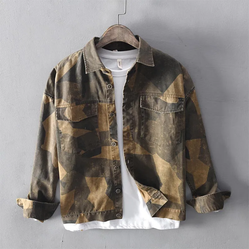 KIOVNO Men Camouflage Casual Denim Shirts Long Sleeves MIlitary Style Jeans Shirts For Male Size M-3XL  (11)