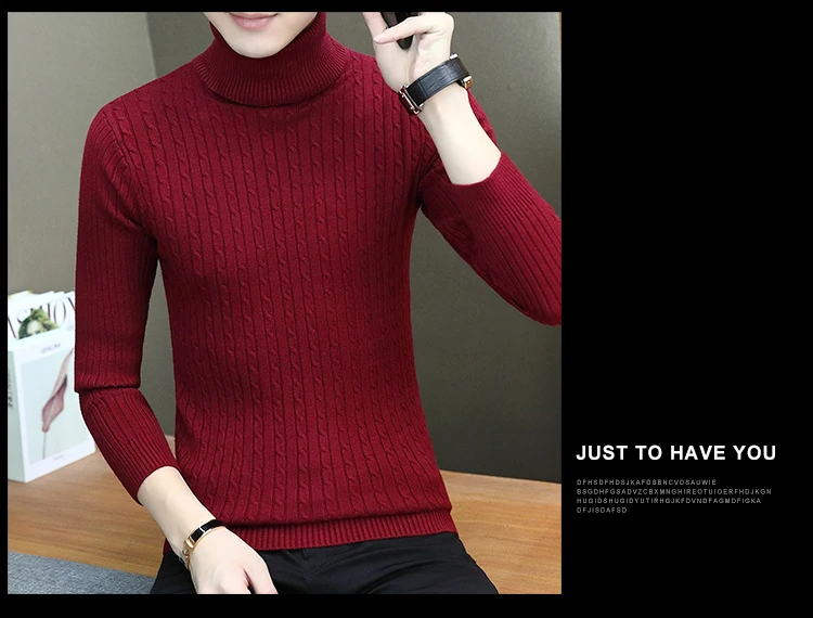 Зимний теплый свитер мужской модный декоративный узор водолазка Slim Fit повседневный кашемировый пуловер трикотажный пуловер