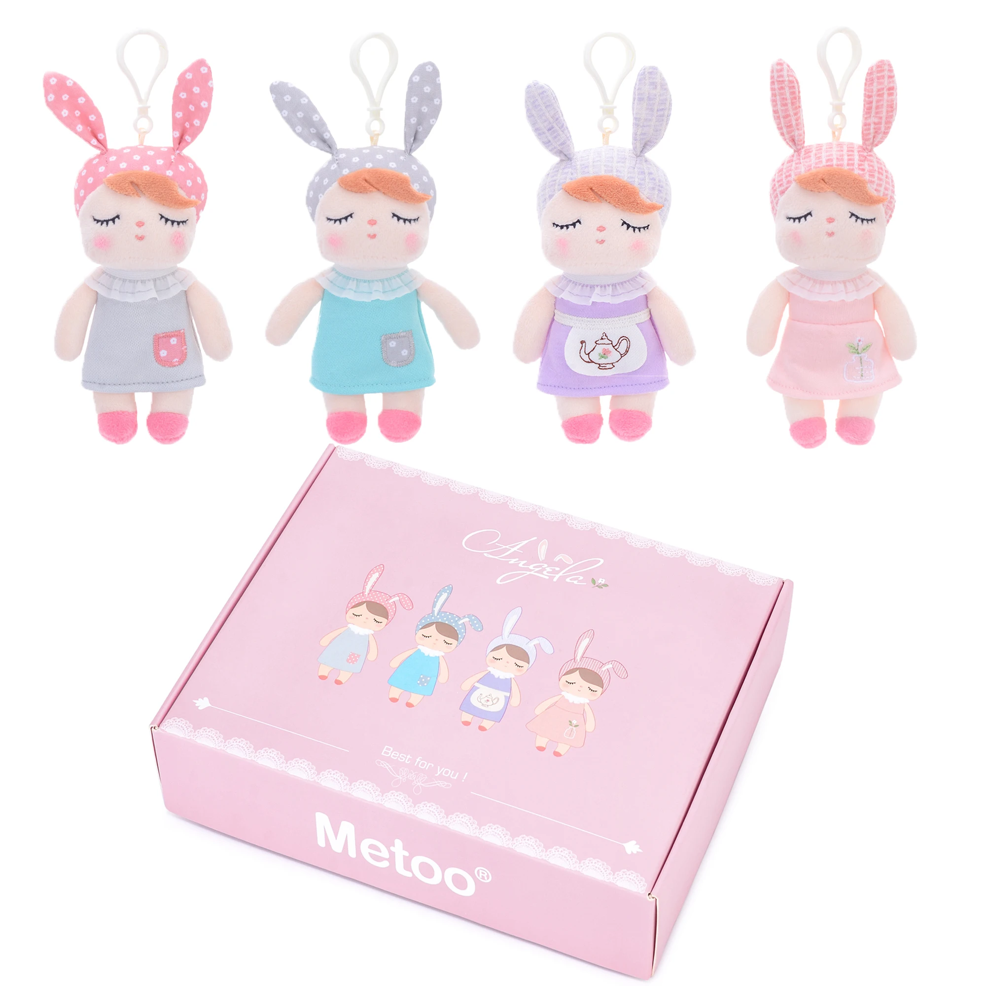 Metoo Плюшевые игрушки куклы мягкие чучела животные для девочек детские мини милый кролик Keychians для детей Мальчики Рождественский подарок 4 шт. набор