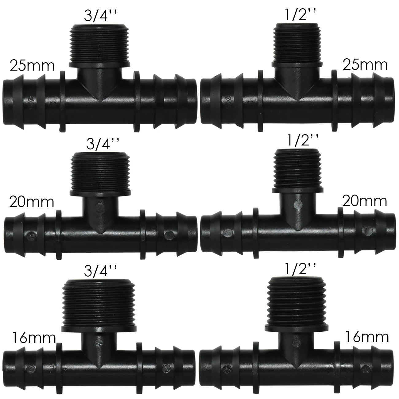 KESLA 4PCS 1/2" 3/4" Threaded 16 20 25MM PE Hose Barb Tee Connector Adapter Tubing Joints Garden Drip Irrigation Coupling Repair