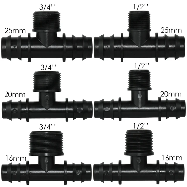 Kesla 4Db 1/2 "3/4" Menetes 16 20 25 Mm -Es Pe Tömlő Barb Póló Csatlakozó Adapter Csőcsövek Kerti Csepegtető Öntözési Tengelykapcsoló Javítás