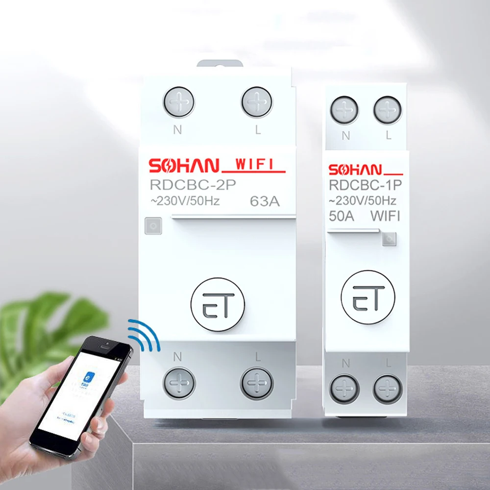 Household 1P 50A 2P 63-80A WIFI Circuit breaker Smart Switch Remote control by eWeLink APP Android iPhone for Smart home
