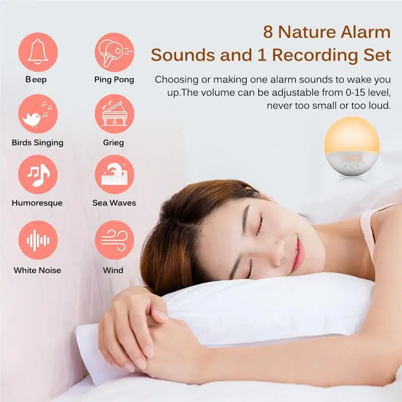 Будильник Wake Up Sunrise/закат моделирование цифровые часы с подсветкой с fm-радио 7 цветов функция световых звуков сенсорное управление