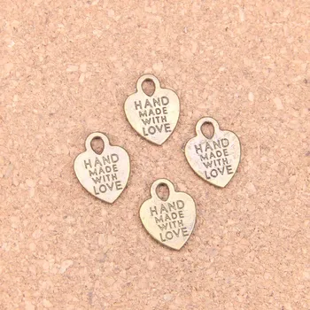 

126pcs Charms heart hand made with love 15x12mm Antique Pendants,Vintage Bronze Jewelry,DIY for bracelet necklace
