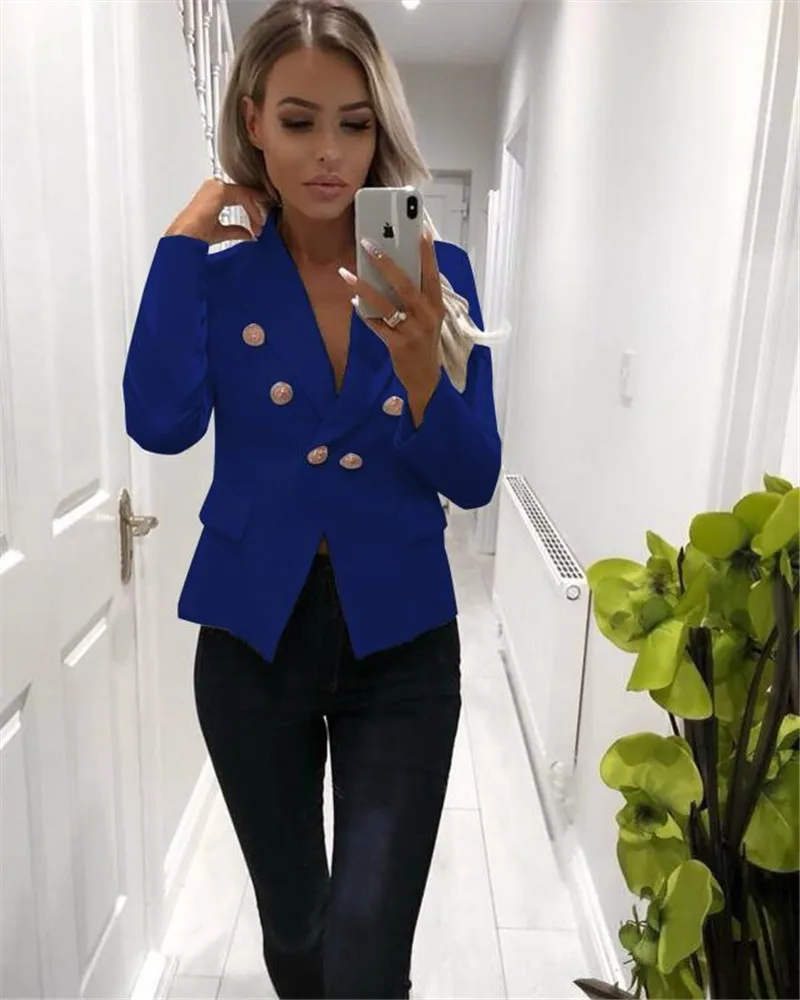 Women Blazers Winter Black Double Breasted Blazer Dress Women Elegant Warm Jacket Office Korean Long Sleeve Blazer Jacket