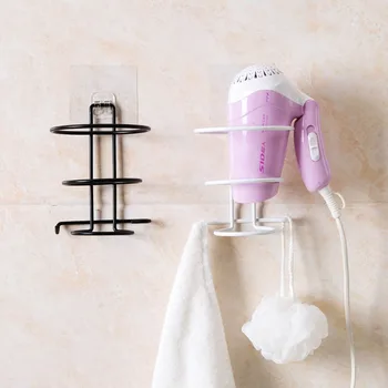 

Iron Wall Mounted Hair Dryer Holder Bathroom Storage Shelf Towel Rack with Hooks for Hairdryer Bathroom Organizer Shower Caddy