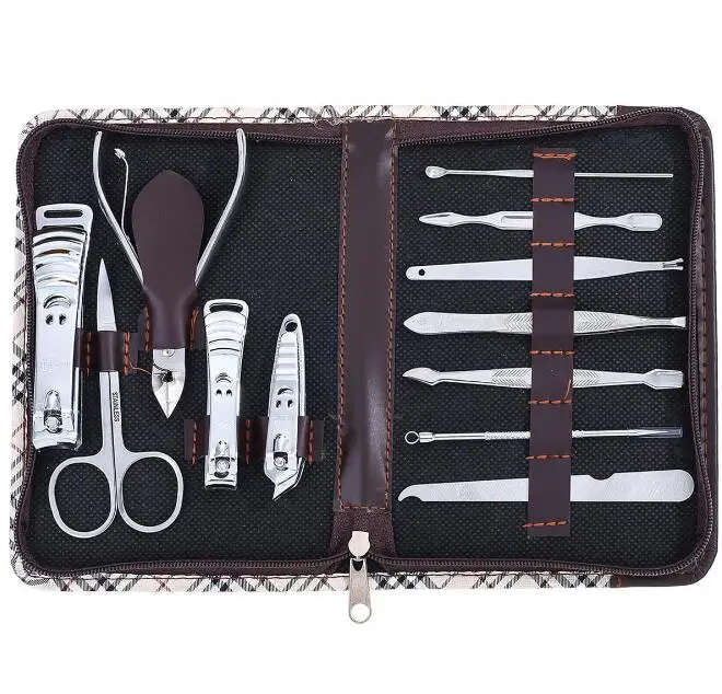 new color Zipper bag nail clippers set nail tools carbon steel 12pcs/set