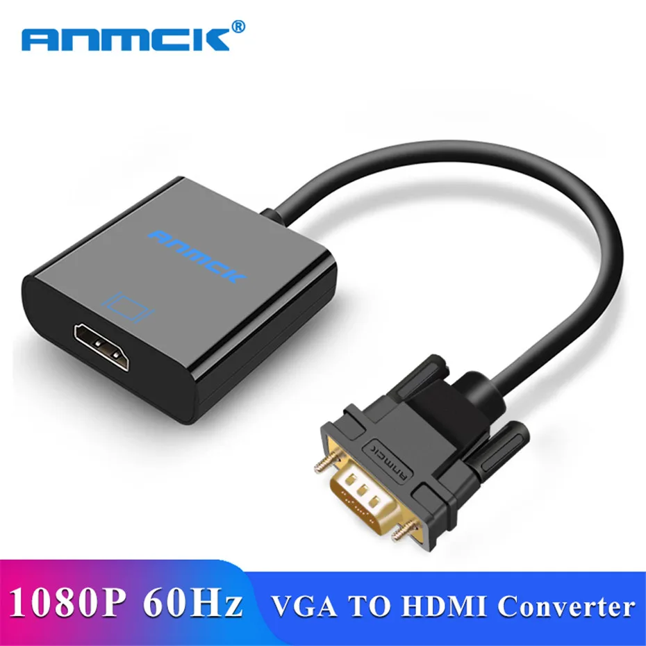 Черный Anmck преобразователь из VGA в HDMI адаптер VGA штекер в HDMI Женский адаптер с 3,5 мм разъем аудио кабель для ПК ноутбук к HDTV проектор - Цвет: Черный