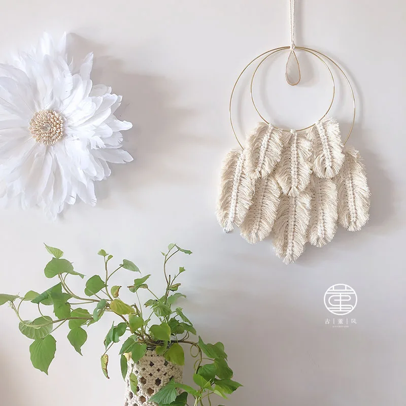 

Handmade Nordic Dreamcatcher Tapestry Wall Hanging Braided Feather Round Tapestry Living Room Decorative Pendant Boho Decor