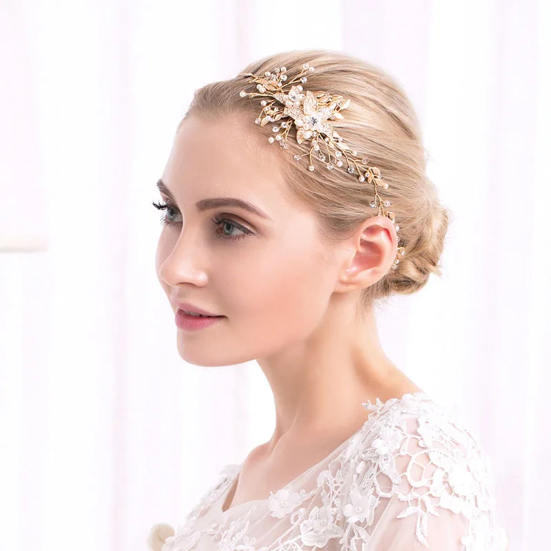 SLBRIDAL ручной работы 3 цвета Стразы и жемчужины свадебные аксессуары для волос свадебное украшение для волос повязка на голову подружки невесты женские украшения