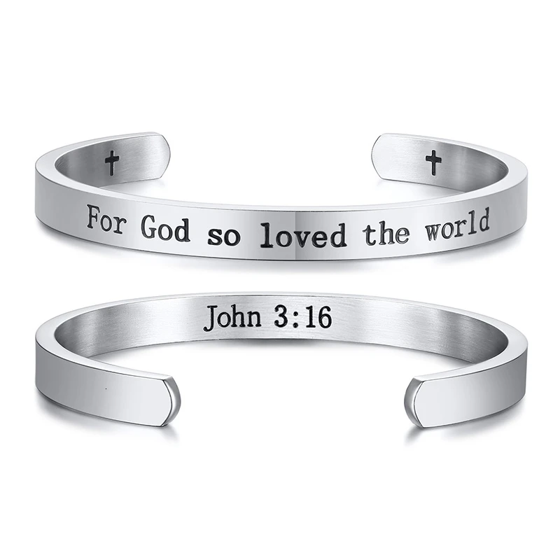 Vnox с гравировкой "For God so Love the world John 3:16" вдохновляющие библейские цитаты браслеты-манжеты для женщин и мужчин - Окраска металла: B-384S-1