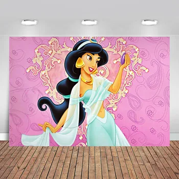 

Aladdin Princess Jasmine Photography Backdrop Kids Birthday Party Photo Background Pink Curtain Photo Booth Props
