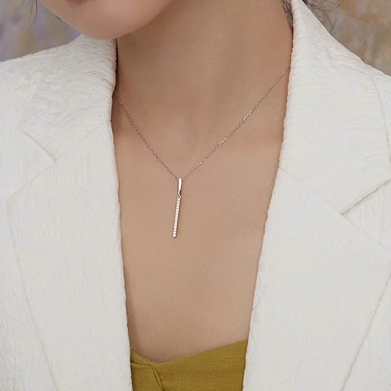 Hot Selling 925 Sterling Silver Necklace Simple Long Strip Cubic Zircon Choker Shiny Exquisite Women's Clavicle Chain SNK052 - Image 4