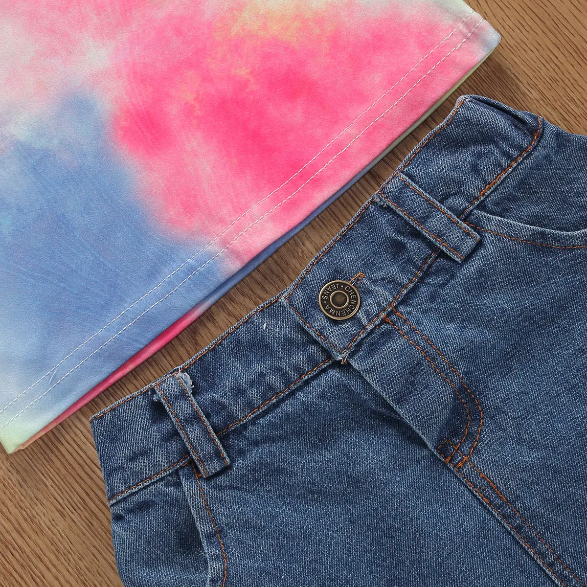 New Cheap Baby Girls Outfit T Shirt Denim Skirt Set JKP4448