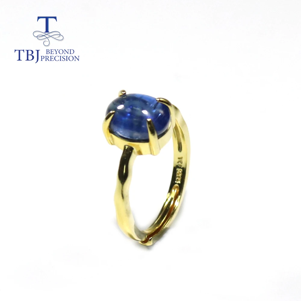 Tbj натуральный кинаит драгоценный камень кольцо Овальный 7*9 мм 2.5ct 925 sterliing Серебро Желтое золото ювелирные украшения для женщин