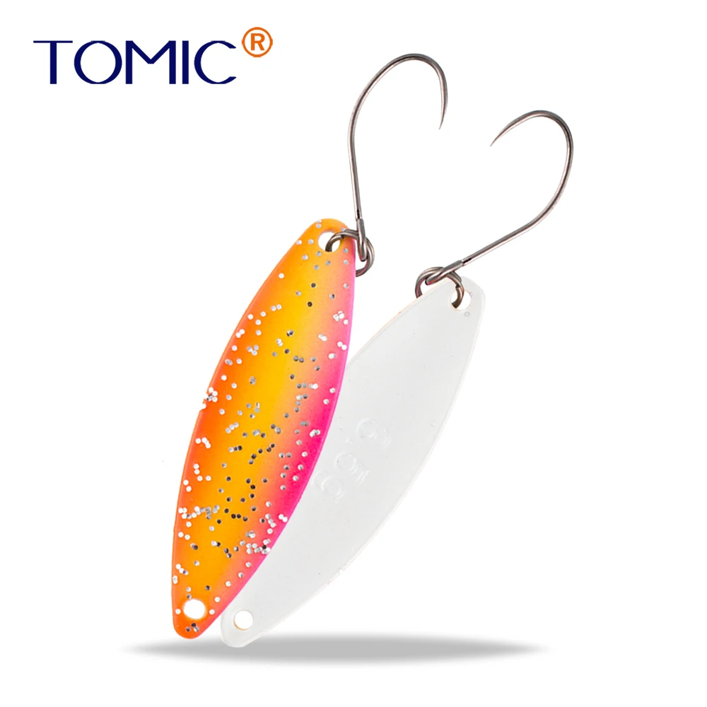 

Tomic 1pc 1.6g 2.7g 3.5g micro narrow brass metal spoons UV glittering colors perch trout area single hook fishing lures Pesca