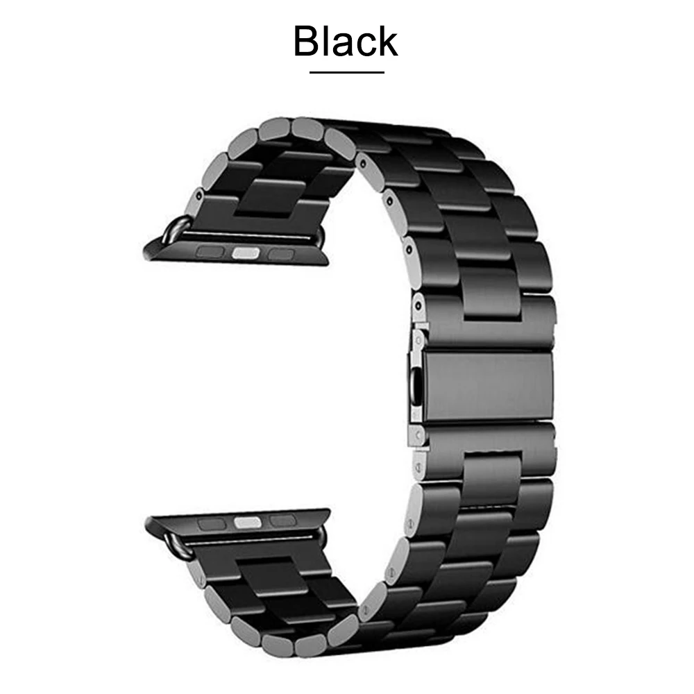 Black Ремешок из нержавеющей стали для Apple Watch, 42 мм, 38 мм, 4, 3, 2, 1, металлический ремешок для часов, три звенья, браслет для iWatch, серия 4, 5, 40 мм, 44 мм - Цвет ремешка: Black