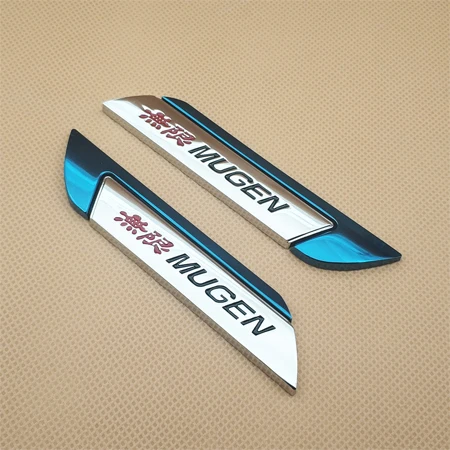 Пара металлическая сторона украшение крыла автомобиля MUGEN значок стикер 3D спортивная эмблема наклейка для Honda - Цвет: Silver With Blue