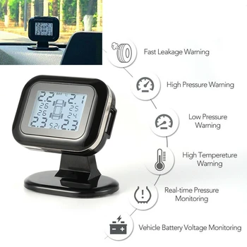 

Wireless TPMS Car Tire Pressure Monitor System LCD Sn USB Quick Charge with 4 External Sensors