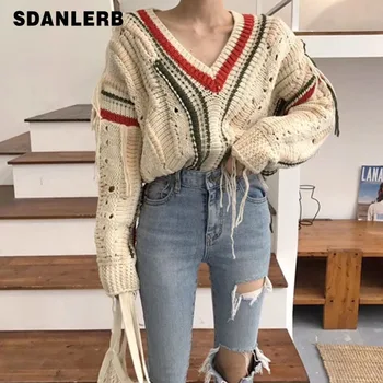 

New Autumn Knit Pullover Women V Neck Bat Sleeve Crop Top Sweaters Loose Knitted Sweater Pullovers