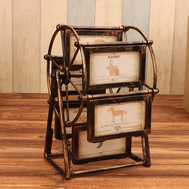 

Retro Ferris Wheel Photo Frame Vintage 5 Inch Picture Frame Home Decor Living Room Bedroom Family Wedding Photo Desktop Display