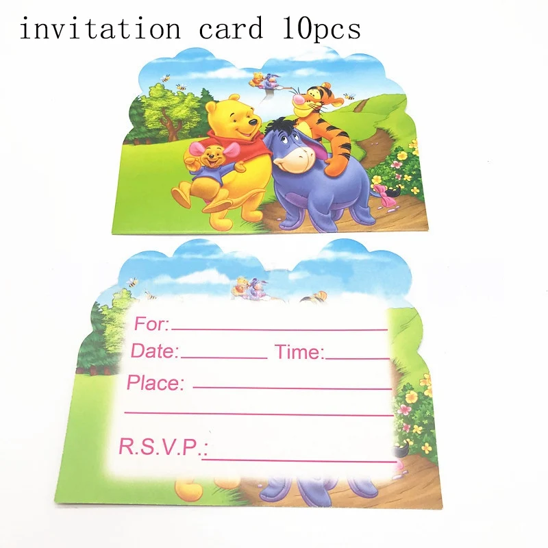 Invitation card 10pc Дисней мультфильм Винни Пух посуда для вечеринки в честь Дня рождения набор Декор чашка тарелка скатерть карты детские принадлежности для тематической вечеринки - Цвет: Invitation card 10pc