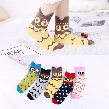 

Funny Cute Animals Cartoon Owl Anime Straight Socks Casual Cotton Personality Fashion Socks For Girls 5 Pairs