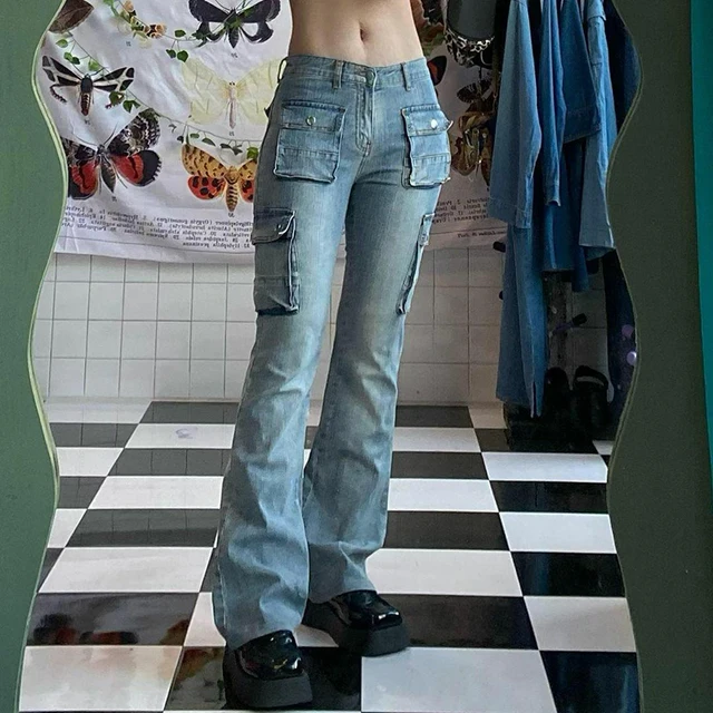 Y2K Jeans Saku Antik Wanita Fashion 